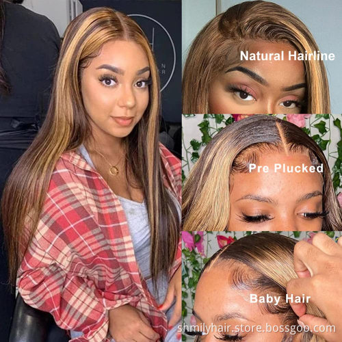 Shmily Wholesale Curly Lace Front Wigs 100% Human Hair Brazilian Highlight Human Hair Wigs Cuticle Aligned Virgin Hair Vendor